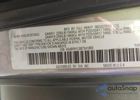 2008 Subaru Outback 2.5I/2.5I L.l. Bean Edition from USA, damaged, VIN 4S4BP61C887341869